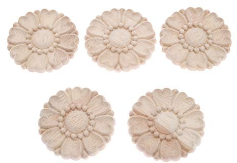 MUXSAM 5pcs Unlackierte Runde Holzschnitzereien Europäische Schnitzereien Retroschnitzereien für Möbeltüren Schranktüren,8cm | Holzrosetten Aufkleber für Tür, Wand, Spiegel, Kamin, Treppe, Schrank, Kommode, Bett, Kleiderschrank, DIY-Dekoration, 8 cm