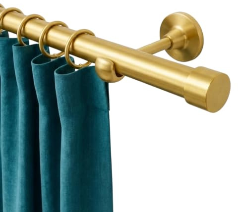 Rollmayer Gardinenstange Ø19mm 160cm Gold Matt 1-läufig mit Crux | Metall, Wandbefestigung ohne Ringe, Für Wohnzimmer Schlafzimmer Büro