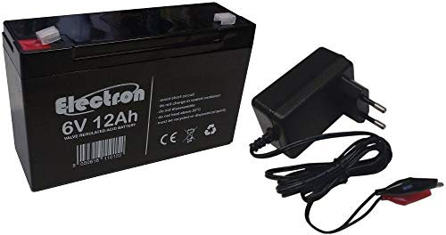 Batteria al piombo 6V 12Ah (può sostituire 6v 10Ah) con caricabattterie incluso ricambio per giocattoli auto moto quad peg perego