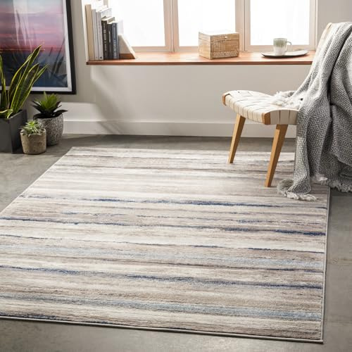 Livabliss Bruges Wohnzimmer Teppich modern – Abstrakt Design in Marmor Optik für Wohnzimmer 200x274 cm, Esszimmer, Schlafzimmer, Marmor Teppiche groß, weicher Teppich Kurzflor in Grau, Elfenbein, Blau