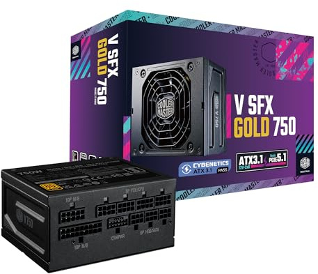 Cooler Master V750 SFX Gold 750W Fully Modular Power Supply – 80+ Gold Certified SFF PSU, ATX 3.1 & PCIe 5.1 Ready, 90° Angled Cable, Low Noise, Small Form Factor ITX PSU, 10-Year Warranty, Black