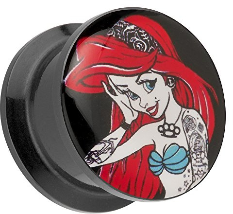 Taffstyle Ohr Plug Flesh Tunnel Piercing Ohrpiercing Kunststoff Schraub Schraubverschluß Picture mit Comic Tattoo Girl mit roten Haaren Motiv 25mm