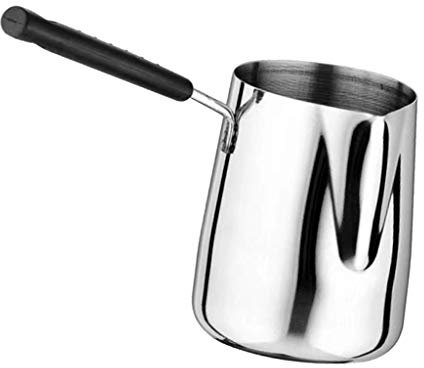 Iwinna Milk Frothing Pitcher Stainless Steel Jug Perfect Milk Frother Pitcher Steaming Pitcher Turkish Coffee Pot for Kitchen Cafe Use, Silver - Silver+Silver (600ML)