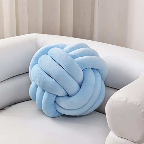 Sioloc Oreillers à nœud doux, coussin rond pour décoration de la maison, oreiller noué à la main (17,8 cm, bleu clair)