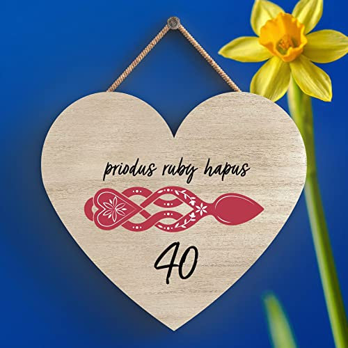 Global Designs 40Th Wedding Anniversary Welsh Love Spoon Wooden Heart Hanging Plaque
