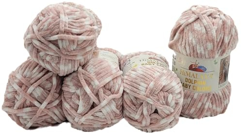 Chenille x 100 Gramm Strickwolle Himalaya Dolphin Baby Colours mehrfarbig, 500 Wolle super bulky (altrosa weiss 80428)