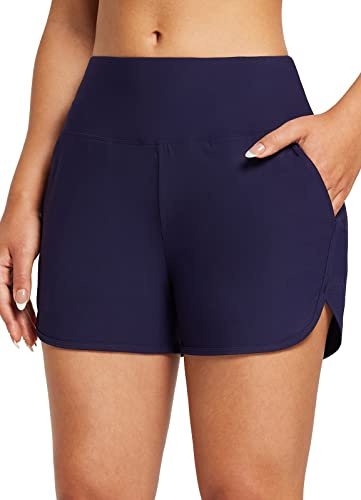 baleaf Swim Shorts Womens Tummy Control High Waisted Swimming Board Shorts with Pockets Liner Quick Dry 3'' UPF 50+ Navy M