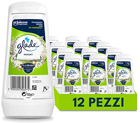 Glade Gel Assorbiodori, Profumatore per Ambienti, Mughetto, 12 Pezzi | Per Rinfrescare Stanze e Armadi, Formato Scorta (12 Confezioni da 150 gr)