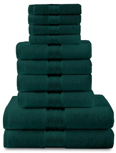 GC GAVENO CAVAILIA Luxury Towel Bale Set, 10 Piece Hotel Quality Towels, 450 GSM Lightweight & Quick Drying Towel Bales Egyptian Cotton 4x Face 4x Hand 2x Bath Towels, Dark Green