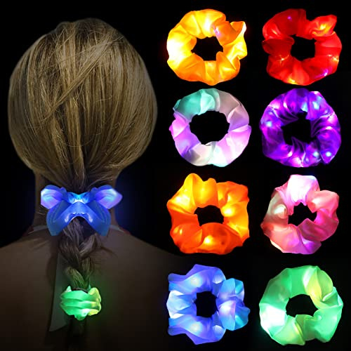 Joycabin 8 Stück Leuchtende Haargummis mit 3 Lichtmodi, LED Scrunchies | LED Haarbänder, Elastische Haargummi, Blinkender Haarschmuck für Karneval, Festivals, Mottopartys, Cosplay und Kostüme