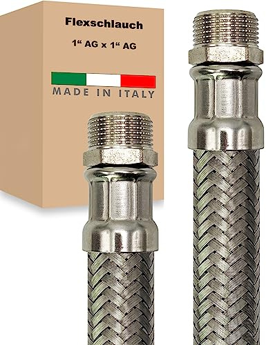 Flexschlauch AG x AG Edelstahl Panzerschlauch Anschlußschlauch Sanitär Armaturenschlauch Hauswasserwerk Made in Italy (1 x 1 - 300 mm)