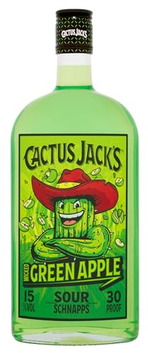Cactus Jack's Wicked Green Apple flavour sour schnapps liqueur made for shots, mixed alcoholic drinks and cocktails 700ml 15% ABV