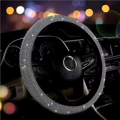 Lenkradbezug Glitzer, 38 cm Kristall Auto Lenkradbezug Leder mit Bling Bling Strass rutschfest Universal Anti-Rutsch für Frauen und Mädchen