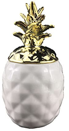 LAVAMI Bocal à bonbons en forme d'ananas doré/argenté, sucrier en céramique blanc/noir décoratif avec couvercle, boîte d'assaisonnement colorée-noir et or-A (Color : White and Gold, Size : B)