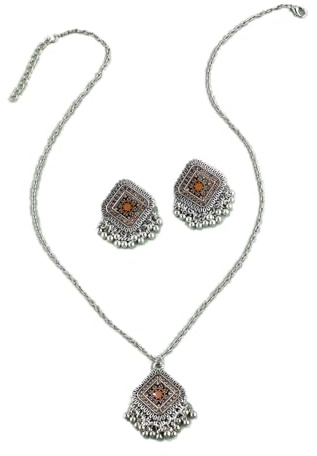 Vintage Silberfarbene Blumen-sets Für Frauen, Glöckchen-quasten-halsketten, Ohrringe, Brautschmuck, Afghanische Indische Sets