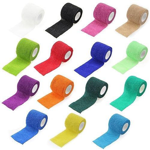 Bende autoadesive da 15 pezzi, bende elastiche traspiranti, nastro sportivo non tessuto, bende fitness, bende assorbenti per il sudore in tinta unita per protezione sportiva, animali domestici, ecc.