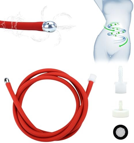 BDSMJOY Silicone Anal Douche Enema Hose with 5 Water Outlet, Enema Bulb Anal Cleaner Enema for Men & Women, Anal Toy Anal Plug Butt Plug for Anal Douche Colon Cleaning (Red 100cm)