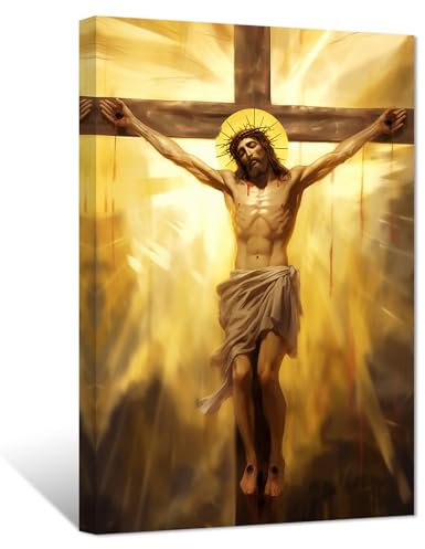 ZXHYWYM Jesus Leinwandbilder Gott am Kreuz Bilder Drucke christliches spirituelles Poster Kunstwerk Heimdekoration für Büro Gebetsraum Gerahmt (Bild-1, (30.00 x 45.00 cms))