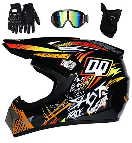 Adulto Casco da Motocross, con Guanti Occhiali Mascherina, Gioventù Ragazzo Integrale MTB Fuori Strada Moto Go Kart Incidente Casco, ATV MX Discesa Quadrato Bicicletta Sporca Gara di Enduro Casco (Co