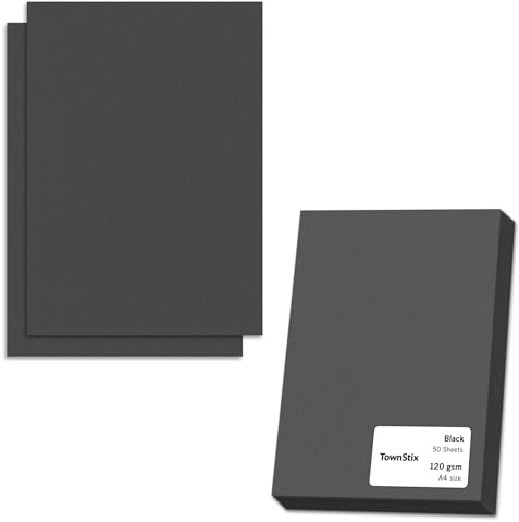 50 Blatt, 120g - Tonpapier Schwarz A4, Schwarzes Papier zum Basteln | Bastelpapier Druckerpapier