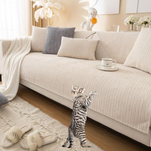 SANTUO Sofabezug Antirutsch,Sofa überzug Sofaschoner rutschfest,Sofa Cushion Sofaschutz L Form Ecksofa,Couch Bezug Schmutzabweisend Sofaschutz Hund Kratzschutz Katze,White4-70x180cm