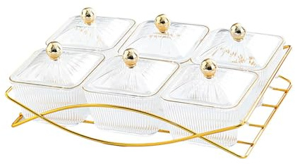 LOVIVER Geteilte Snack-Servierschalen, Nuss- und Süßigkeiten-Serviertablett mit Deckel, nordische Obst-Snacks-Servierplatte für Party-Nüsse, Hochzeit, Klar