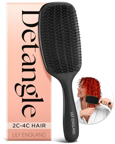 Lily England Curly Hair Brush for Detangling & Styling - Pain-Free Curl Brush for Wet & Dry with Flexible Bristles - Easy to Hold Hairbrush for Curly Women with 3c to 4c Hair, Black