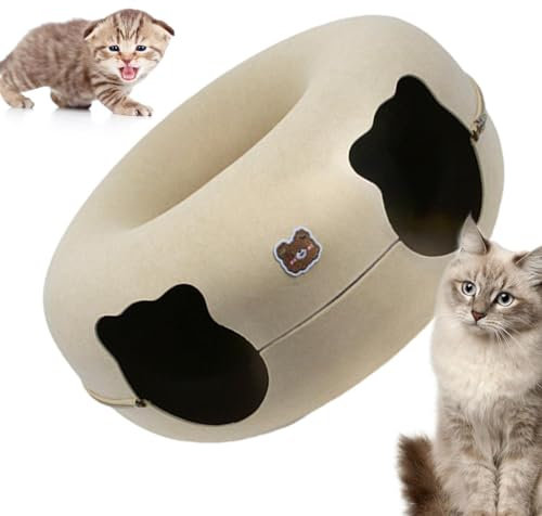 Gemütliche Katzenhöhle – Filz-Katzen-Donut-Höhle und Bett, waschbar, großes Katzenbett, Katzentunnel, abnehmbares Katzenversteck für drinnen und draußen