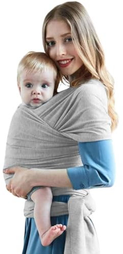 bebebou Tragetuch/Sling Wrap für Neugeborene und Babys (3,5kg bis 16kg), Freihändige Stabile und Ergonomische Baby Trage, Stilltuch für unterwegs (Grau)