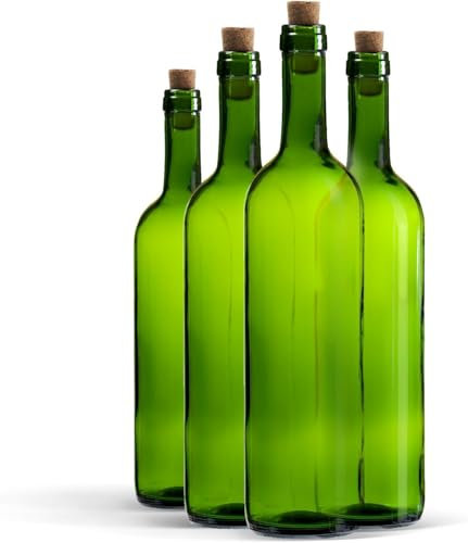 WYSKONT Glasflasche 750ml Bordeaux 48 Stück - Grün Weinflasche mit Korken - Wasserflasche - Ölflasche - Leere Likörflaschen - Glasflaschen zum befüllen - Water Bottle - Wein Geschenk - Wein Zubehör