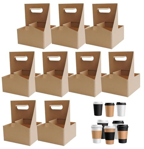 Portavasos, Portavasos con asa, Portavasos para Entrega de Alimentos, Caja portabotellas para Bebidas, 10 portavasos para Servicio de Entrega, Portavasos de cartón Resistente