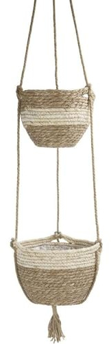 Lnhgh 2 Tier Hanging Planter Basket, Rope Plant Hanger, Double Plant Hanging Planter Basket,Woven Flower Pot For Organizing Decorative Living Room Bathroom Bedroom