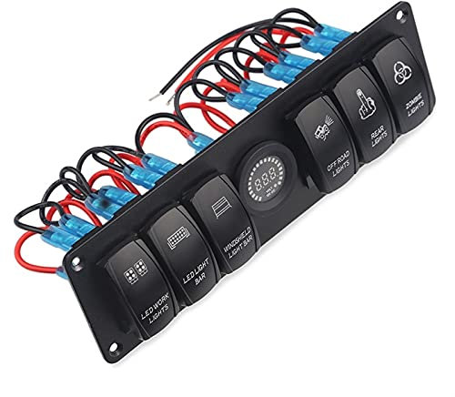 MUEOSI for 6 Gang 12v 24v Interrupteur à Bascule Voiture Marine Bateau Disjoncteurs Voltmètre Lumière Interrupteur à Bascule Panneau Circuit Tableau électrique