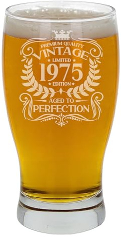 Always Looking Good 51st Birthday Gift for Men Vintage 1975 Aged to Perfection Engraved Pint Beer Glass Present for 51 Year Old Etched Cider Lager Beer Tulip Pint Glasses