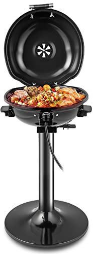 COSTWAY 1600W BBQ Electric Grill, Portable Barbecue Grills with Removable Non-Stick Grilling Rack, Adjustable Temperature & Oil Drip Tray, Indoor Outdoor Freestanding Grill for 15-Serving (Black)