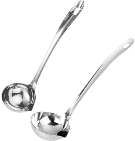 Oil Separator Ladle: 2PCS Stainless Steel Soup Ladle with Pour Spout Fatsoff Soup Scoop Fat Off Spoon Metal Skimmer Grease Strainer Separater Hot Pot Oil Filter Spoon for Home Kitchen and Cooking
