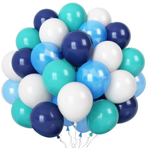Blau Weiße Luftballons, 50 Stück Blaugrün Türkis Marineblau Hellblau Matte Weiss Latexballons Helium Ballons, 12 Zoll Mint Blau Luftballons Party Dekoration für Hochzeit Babyparty Geburtstag Partydeko