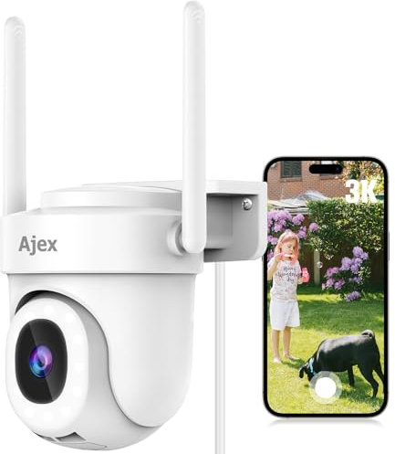 Ajex 3K/5MP Security Camera Outdoor with 300Lm Floodlight for Color Night Vision, 2.4G&5G Wifi CCTV Camera Outdoor,PTZ Wifi Security Camera with 2-Way Audio,Auto Track,IP66 Waterproof,Work with Alexa
