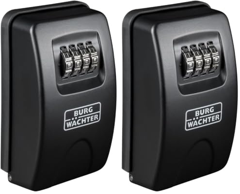 Burg-Wächter Schlüsseltresor mit 4-stelligem Zahlencode für außen und innen, Sicher, Wandmontage, Key Safe 20 SB, Schwarz, Außen: 83x135x46mm (HxBxT) (Packung mit 2)