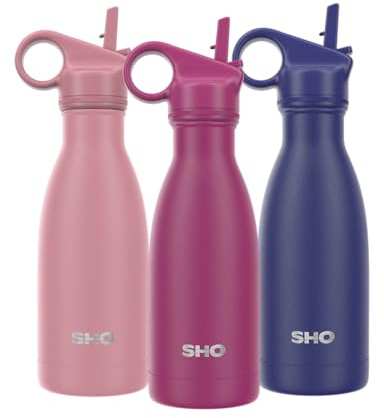 SHO Original 2.0 Insulated Stainless Steel Water Bottle (260ml, Very Berry) | 2 Lids - Straw & Screw, 24H Cold, 12H Hot, BPA-Free, Carry Loop