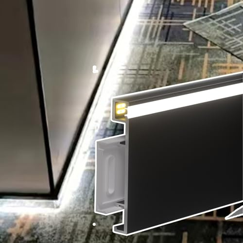 Battiscopa Battiscopa In Alluminio Con Canale LED, Battiscopa Nero Con Adattatori E Raccordi, Lampada Da Parete In Metallo Per Soggiorno, Camera Da Letto, Interna(H 80mm/3 in,L 130cm(51in))