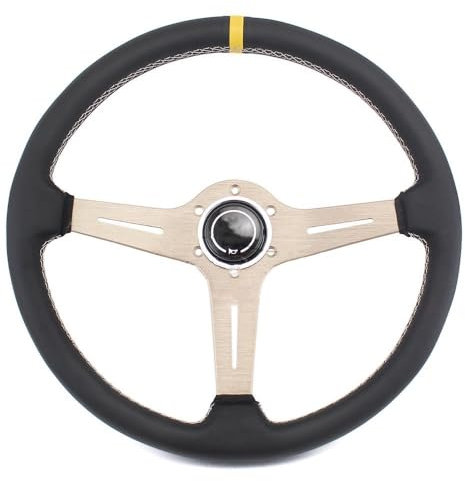 Volante Sportivo Auto,Volante a Calice Volante da corsa competitivo in pelle da 15 pollici 380 mm for modifica auto fuoristrada(2)