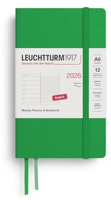 LEUCHTTURM1917 372696 veckokalender och anteckningsbok ficka (A6) 2026, softcover, vårblad, engelska