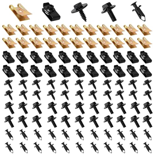 Lot de 115 vis et boulons de voiture, vis de dessous de moteur, clips de voiture, kit d'écrous en U universels, clips de panneau de voiture, clips de pare-chocs pour passage de roue de voiture