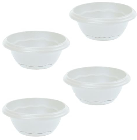 pcmoviles – Pack de 4 Macetas Bajas de Centro de 26 cm con Plato | Macetas de Plástico Resistentes para Cactus y Suculentas | Maceta Redonda con Plato Incluido Color Blanco
