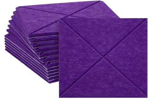 QUARKZMAN 12pcs Panneaux Acoustiques Adhésifs Carrés Feutre Anti-Bruit Haute Densité Autocollants Anti-Dérapants Anti-Glissement Longueur 12 Pouces x Épaisseur 0.39 Pouce, Violet