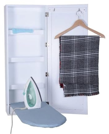 Armario de Planchado Plegable de Pared con Puerta de Espejo, Blanco, Ideal para el hogar y Espacios pequeños.