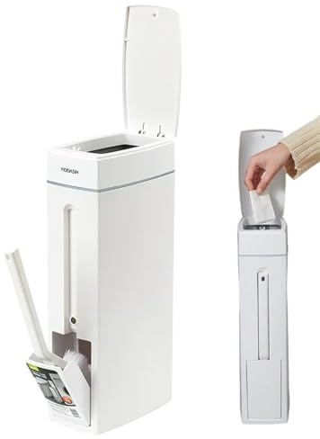 Yulokdwi Space-Saving Bathroom Trash Bin With Toilet Brush, 4.5L Compact BathroomTrash Bin,Space Saving Trash Can BathroomTrash With Toilet Brush, Narrow Garbage Can Lid For Bathroom