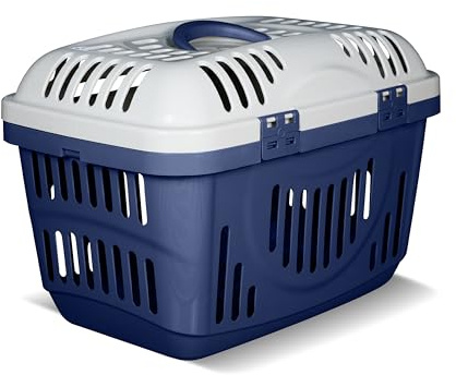 Snugsy Caisse de Transport pour Chat avec Fermetures Solides à Clip - Plastique - 49x34x32 cm Gris-Crème