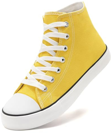 Women High Top Lace Up Casual Canvas Sneakers, Comfortable Lightweight Classic Fashion Tennis Shoes, Zapatillas Casual De Lona De Moda para Hombre Y Mujer Yellow
